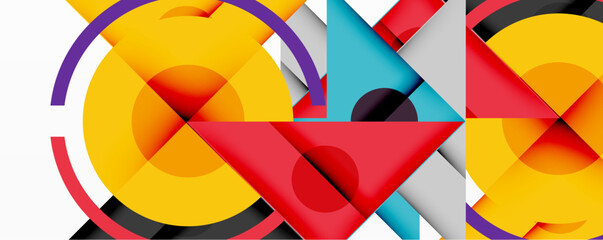 Leinwandbilder - Abstract geometric composition. Overlapping circles, triangles, squares create vibrant colorful design. Modern art style.