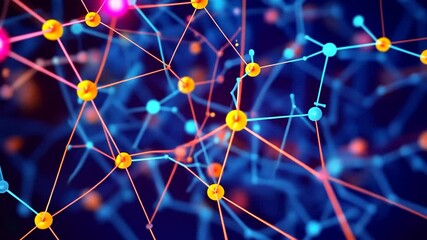 Poster - Abstract network of vibrant spheres and lines.