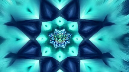 Poster - Mesmerizing blue floral kaleidoscope animation: dynamic symmetry and vibrant patterns