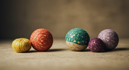 Aufkleber - A group of colorful balls are arranged on a table