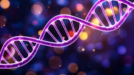 Poster - DNA helix held by a hand, glowing purple.