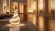 © lestari - An illuminated artistic lamp displayed inside a spacious art gallery interior
