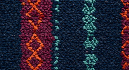 Poster - A colorful rug with a blue stripe and orange and green stripes