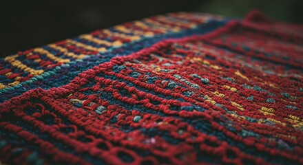 Poster - A colorful rug with a red stripe