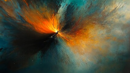 Poster - Abstract painting, vibrant colors, cosmic explosion.