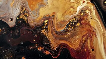 Poster - Vibrant abstract fluid art with golden swirls and flowing motion