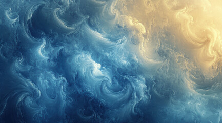 Poster - Swirling blue and gold abstract background with fluid patterns, evoking sense of calm and movement