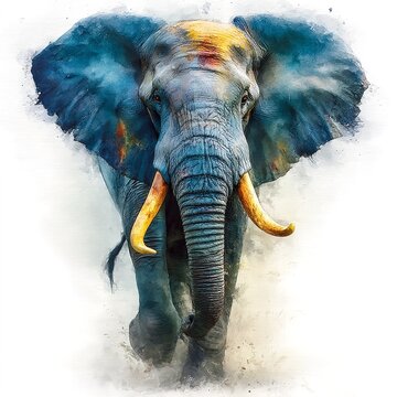 Majestic Elephant in Striking Watercolor Splatter Style