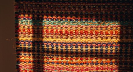 Aufkleber - A colorful rug with a pattern of squares and circles