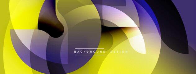 Poster - Abstract geometric shapes overlap, creating vibrant color gradients. Yellows, purples, blues blend seamlessly. Modern design element.