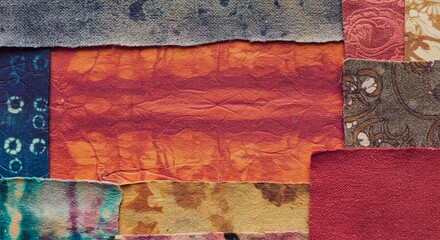 Poster - A colorful patchwork quilt with a red stripe