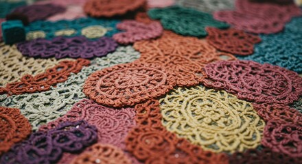 Aufkleber - A colorful patchwork of knitted circles and squares