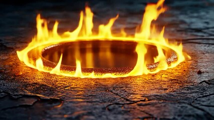 Poster - Fiery ring of flame on dark surface.