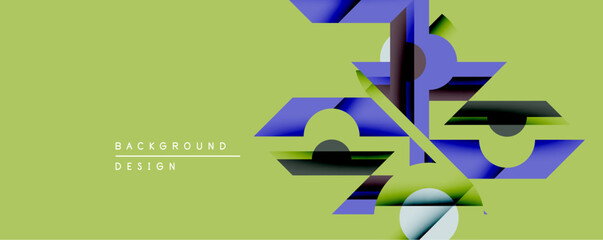 Fototapete - Abstract geometric composition. Overlapping shapes create dynamic visual effect. Green background enhances blue, black, white elements. Modern design suitable for digital projects.