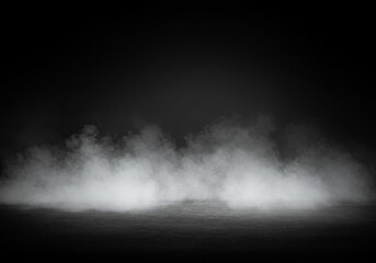 Wall Mural - Dark background with dense smoke effect on the floor for compositing