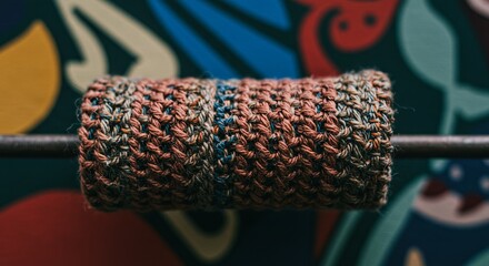 Aufkleber - A knitted object is on a metal rod
