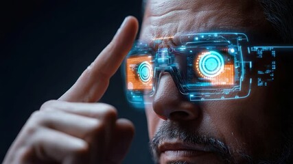 Poster - Person wearing futuristic glasses with projected displays.