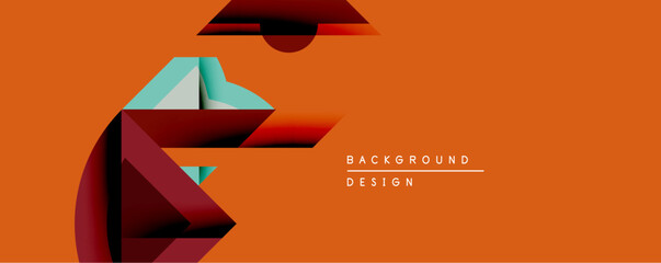 Leinwandbilder - Abstract geometric composition. Red, teal shapes overlap orange backdrop. Modern design evokes depth, dynamism. Minimalist aesthetic, clean lines present visual interest.