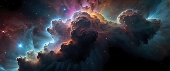 Wall Mural - cosmic nebula clouds bursting with colorful stellar dust against a black void. extremely detailed hi