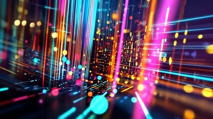 Aufkleber - Dynamic neon light trails in a futuristic digital tunnel