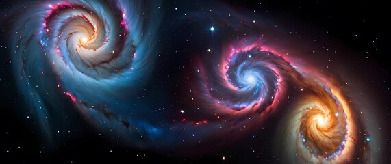 Wall Mural - colorful stellar nebulae swirling with bright star clusters on a cosmic black backdrop. extremely de