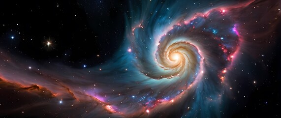 Wall Mural - colorful stellar nebulae swirling with bright star clusters on a cosmic black backdrop. extremely de