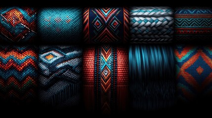 Sticker - Colorful tribal patterns, layered textiles, dark background