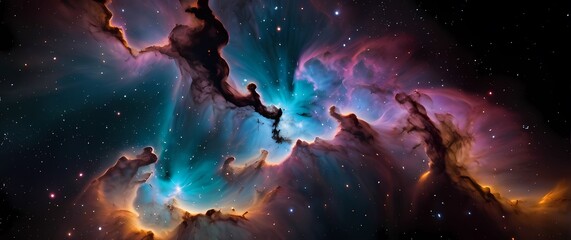 Wall Mural - colorful nebula clouds filled with glowing star clusters on deep black galactic vistas. extremely de