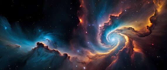 Wall Mural - colorful nebula clouds swirling with glowing star clusters on deep space black backgrounds. extremel
