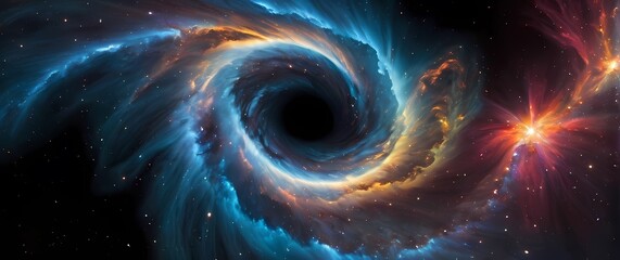 Wall Mural - colorful cosmic nebulae swirling with sparkling star clusters set against vibrant black galactic bac