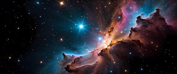 Wall Mural - colorful cosmic nebulae bursting with bright star clusters against a deep black space canvas. extrem