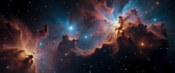 Wall Mural - bright nebula clouds and sparkling star clusters on black space canvases. extremely detailed high re