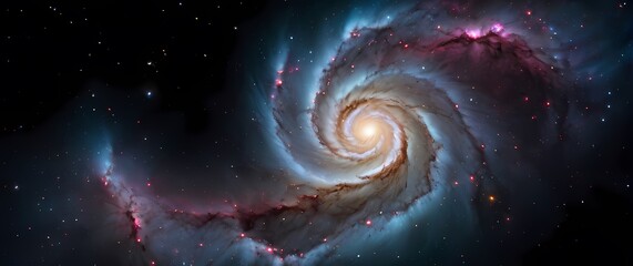 Wall Mural - bright cosmic nebulae swirling with glowing star clusters set against deep black galactic background