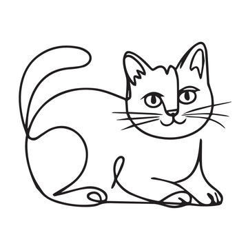 Hand drawn cute cat outline illustration