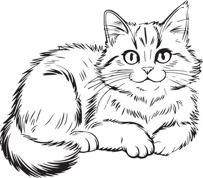 Cat character icon hand drawing line art vector illustration