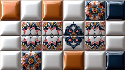 Wall Mural - Decorative ceramic tile pattern, wall tiles, colorful design, intricate details