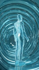 Poster - Human figure made of glass shards standing in center of infinity loop tunnel.
