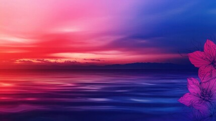 Wall Mural - Colorful Sunset over Water with Flowers