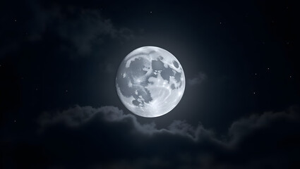 Wall Mural - Illustration a majestic full moon, softly illuminated by the moon's gentle light.