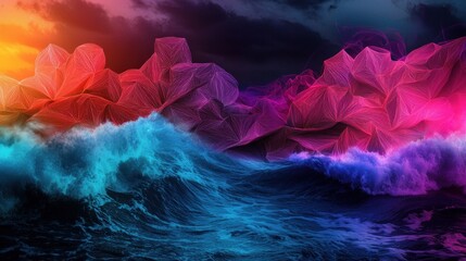 Sticker - Colorful abstract waves crashing on a stormy seascape