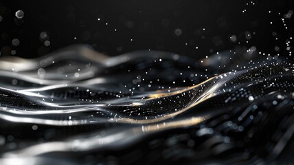 Fototapete - Abstract picture micro light sparkling particle represent data flow. Vivid flowing wave with high tech texture, create digital effect scene perfect for energetic and fantasy wallpaper design. AIG53.