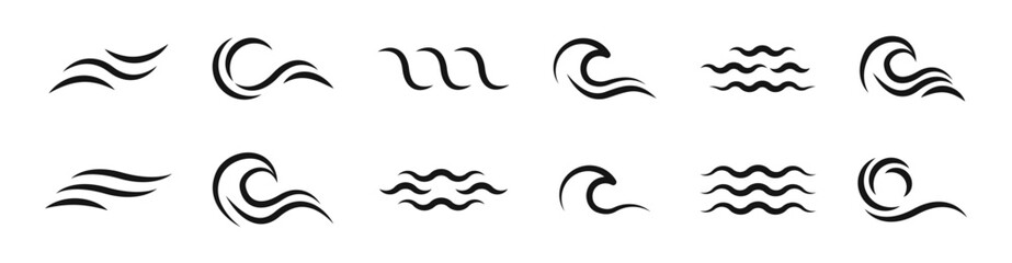 Poster - flat black wave icons. water wave vector icon set. wave symbol collection. eps 10