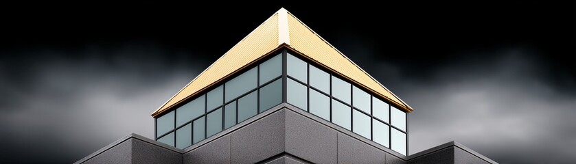 Poster - Minimalist architecture, modern structure, sharp lines, concrete and glass, dramatic lighting, symmetrical balance, urban aesthetics, fine details, high-resolution, professional photography