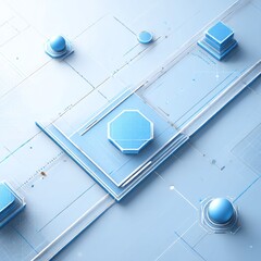 Leinwandbilder - Abstract Futuristic Technology Background with Interconnected Lines and Geometric Shapes in Light Blue