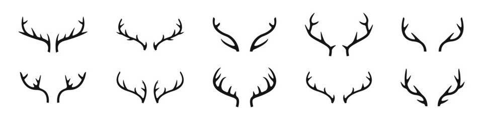 Poster - Reindeer horns. Deer antlers. Silhouette style vector icons.