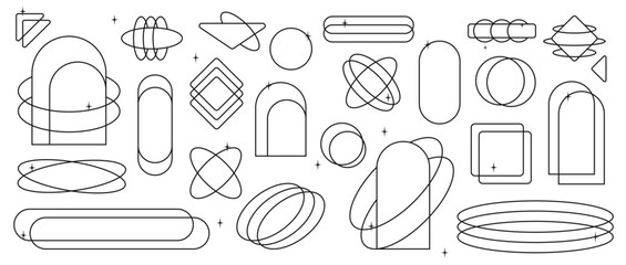 Poster - star frame icon set. linear frames with stars collection. circle frames with sparkle stars. thin lin