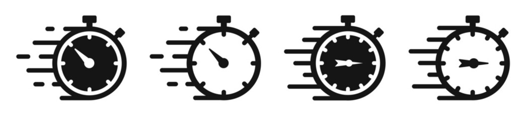 Poster - Stopwatch icons. Timer icon set. Silhouette style icons.