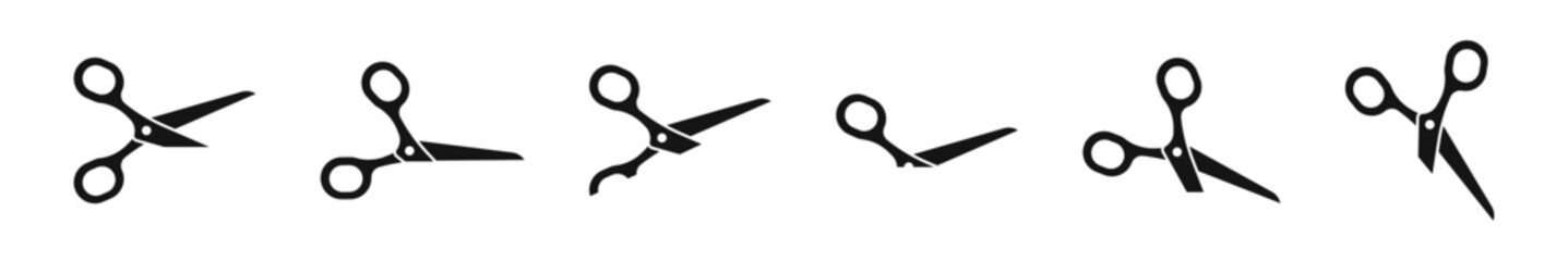 Poster - Scissors vector icons. Cutting scissors silhouettes. Vector icon set.