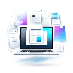 Poster - Laptop with Documents: Streamlining Workflows and Efficient Digital Management