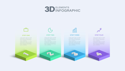 Poster - 3d vector infographic design template with four steps or options. Business or marketing infographics with icons and data